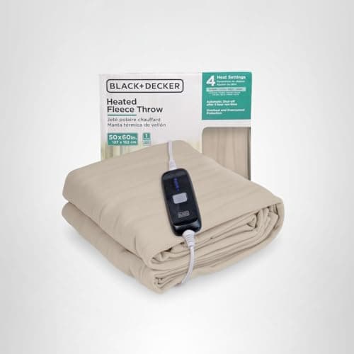 BLACK+DECKER Heated Blanket Electric Throw, Fleece Electric Blanket, Heating Blanket with 4 Heating Levels, 3H Timer, Auto Shutoff, Fast Heating (50x60 inches, Cream) 9
