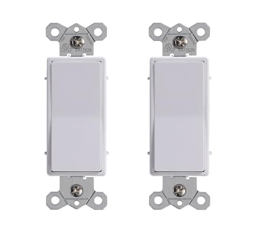 HANIVERSE Single Pole Decorator Light Switch, 15A 120/277V, Paddle Rocker, On/Off Wall Switch, Residential Grade, White, UL/CUL Certified (2-Pack)