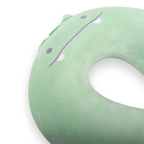 MissSoul Kids Neck Pillow for Travel with Sleep Eye Mask, Cute Travel Neck Pillow, Memory Foam Flight Sleeping Headrest Pillow for Boys & Girls, Airplane, Train, Car, Home Use - Green Dinosaur 6