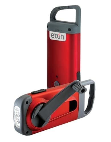 Eton Crank-Powered Clipray Flashlight & Smartphone Charger, Hand Crank Emergency Power, Portable LED Light with Carabiner Clip, Cherry Red