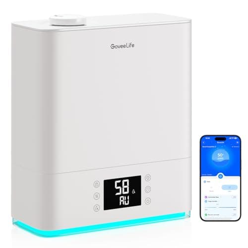 GoveeLife Smart Humidifiers for Bedroom Large Room, Top-Fill Cool Mist 6L WiFi Air Humidifier, Auto Mode, App & Voice Control, 60H Runtime, Rapid Humidification, RGB Nightlight Baby Plants, White