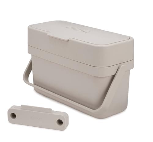 Joseph Joseph 30046 Compo Easy-Fill Compost Bin Food Waste Caddy with Adjustable Air Vent, Stone, 1 Gallon / 4 liters