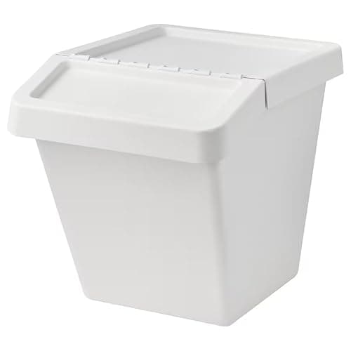 Set of 2 White Recycling Bin with Lid, Stackable Trash Can for Home, Office, Kitchen, Space Saving, Durable Plastic Waste Basket, Eco Friendly Design, 16 Gallon