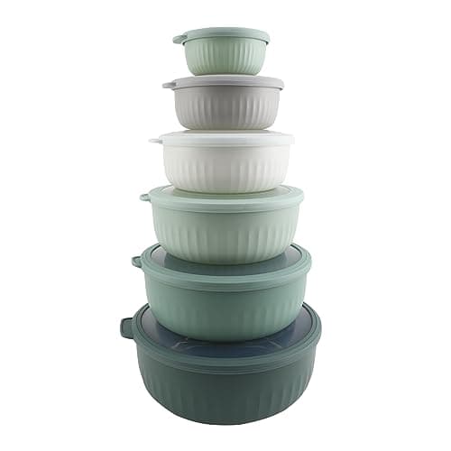 COOK WITH COLOR Prep Bowls with Lids- Wide and Deep Nesting Plastic Small Mixing Bowl Set with Lids, 12 Piece Set - Wide Bowls, Sage