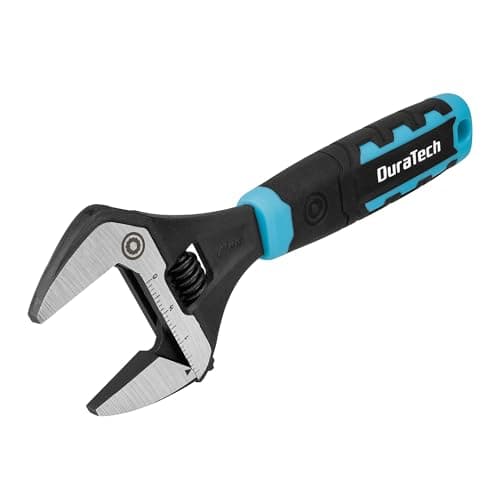 DURATECH 8-Inch Adjustable Wrench, Wide Jaw Opening Plumbing Wrench, CR-V Steel, SAE and Metric Scale Marked, Ergonomic Grip