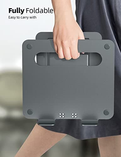 Nulaxy Height Adjustable Laptop Stand for Desk, Dual Foldable Aluminum Computer Riser, Pull Out Design Ergonomic Sit to Notebook Holder Convertor, Compatible with All 10-17" Laptops, Tablets, Gray 6