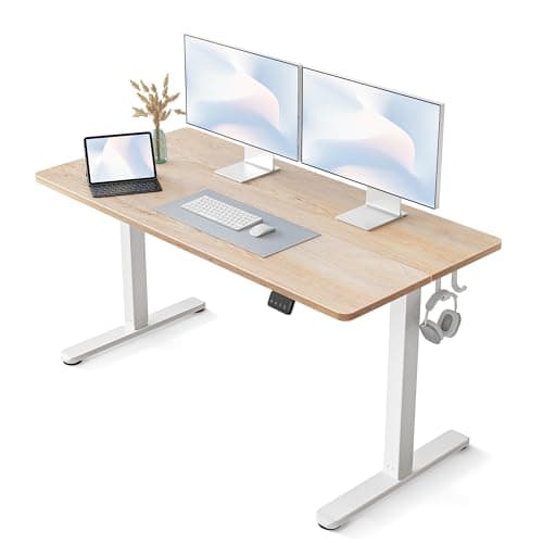 FEZIBO Electric Standing Desk, 55" x 24" Adjustable Height Sit and Stand Desk for Home Office, Ergonomic Workstation Computer Desk,Oak