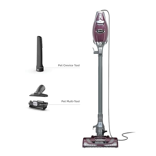 Shark HV322 Rocket Pet Plus Corded Stick Vacuum with LED Headlights, XL Dust Cup, Lightweight, Perfect for Pet Hair Pickup, Converts to a Hand Vacuum, with (2) Pet Attachments, Bordeaux/Silver 9