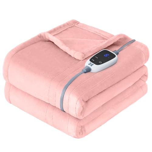 Sealy Electric Blanket Heated Throw, Soft Flannel Heating Blanket with 6 Heat Settings & 2-10 Hours Auto Shut Off, Fast Heating & Machine Washable, 50x60 Inch, Pink