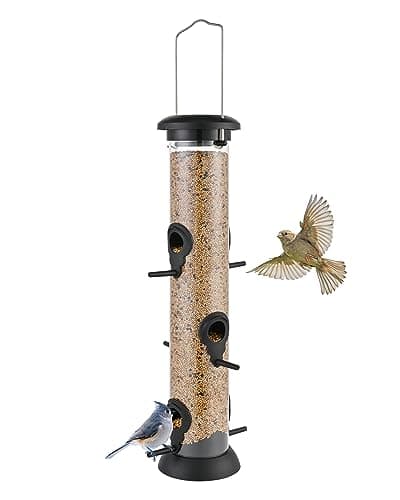 TrampgiK Metal Tube Bird Feeders for Outdoors Hanging,Finch Feeders for Outside,Chew-Proof Hanging Birdfeeder,Squirrel-Proof 6 Ports Bird Feeder 14 Inch,Anti-Rust,Black,1 Pack(Seed is not Included)