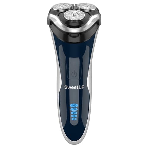 Electric Razor for Men, SweetLF 100% Waterproof Electric Shaver, USB C Rechargeable, Wet & Dry Rotary Shavers for Men with Pop-up Trimmer, Corded and Cordless, Navy Blue