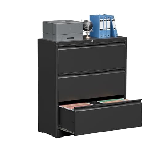 Topass Lateral File Cabinet, 3 Drawer Lateral File Cabinet with Lock, Lockable Metal File Cabinet for Home Office, File Cabinet for Letter/Legal/F4/A4 Size (Black, 3 Drawer)