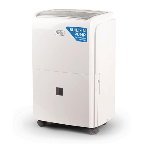 BLACK+DECKER 50-Pint Portable Dehumidifier with Built-in Pump, Dehumidifier with Pump for up to 4500 Sq. Ft., For Home and Large Spaces, Removable Bucket and Drain Hoses Included, BDT50PWTB, White