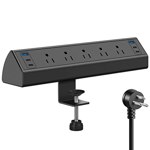 Jgstkcity Desk Clamp Power Strip USB C,40W Total Fast Charging Station,4 PD 20W USB C Ports,Desk Edge Mount Surge Protector,5 Outlets,Fit 1.96" Tabletop Edge,ETL Listed