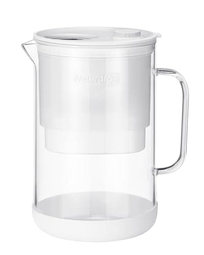 Waterdrop Large Glass Water Filter Pitcher, Eco-Friendly, with 1 NSF 53&42&372 Certified Filter, 10-Cup, Reduces PFOA/PFOS, Chlorine, Cadmium, Copper, Mercury, BPA Free, Easy to Clean, White
