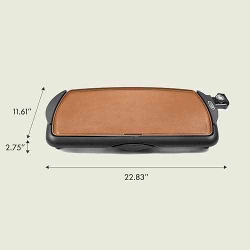 BELLA Electric Ceramic Titanium Griddle, Make 10 Eggs At Once, Healthy-Eco Non-stick Coating, Hassle-Free Clean Up, Large Submersible Cooking Surface, 10.5" x 20", Copper/Black 9