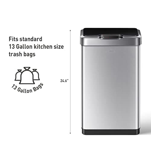 EKO Mirage-T 50 Liter / 13.2 Gallon Touchless Rectangular Motion Sensor Trash Can, Brushed Stainless Steel Finish 7