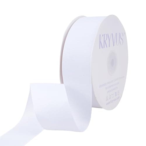 Kryvus White Ribbon, Grosgrain Ribbon 1-1/2 Inch x Continuous 50 Yards, White Grosgrain Ribbon for Crafts, Gift Wrapping, Hair Accessories, Wedding Decor, Sewing and Bow Making
