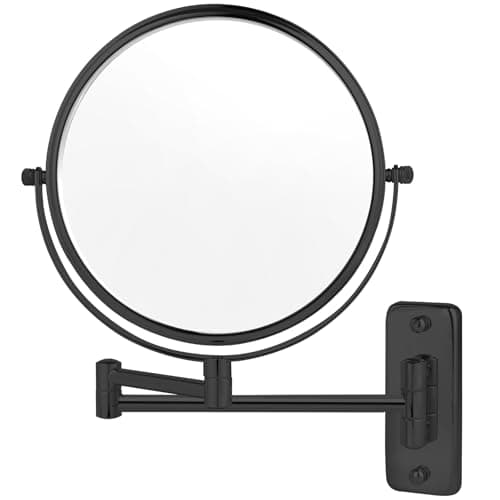 8” Wall Mounted Makeup Mirror with10X Magnification, Double Sided Shaving Mirror Wall Mount for Bathroom, 360° Swivel Extendable Vanity Mirror with Adjustable Arm for Daily Use, Matte Black（No Light）