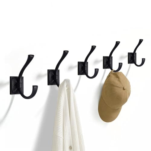 TUNNY 5 Pack Antique Design Wall Hanging Coat Hooks - Matte Black Coat Hooks Towel Hook for Entry Shoe Cabinet, Wardrobe Bathroom Bedroom Furniture Hardware