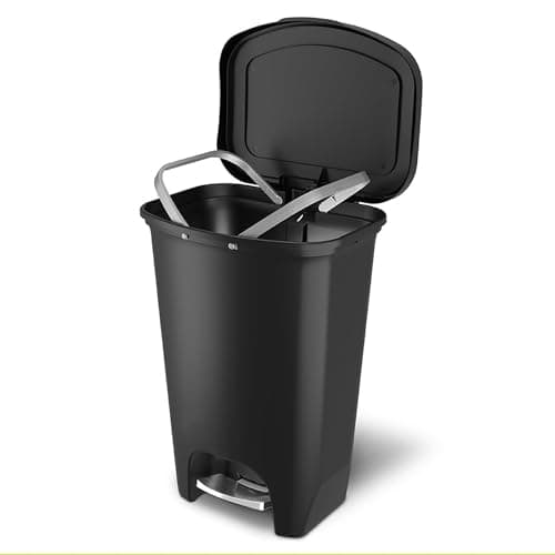 Glad Premium 13 Gallon Trash Can - Plastic Kitchen Waste Bin with Odor Protection of Lid, Stainless Steel Step On Foot Pedal and Garbage Bag Rings, Black 5