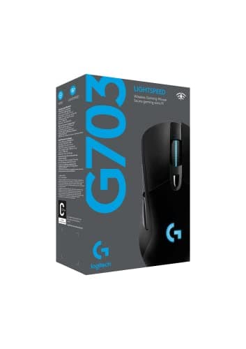 Logitech G703 Lightspeed Wireless Gaming Mouse W/Hero 25K Sensor, PowerPlay Compatible, Lightsync RGB, Lightweight 95G+10G Optional, 100-25, 600 DPI, Rubber Side Grips - Black 8