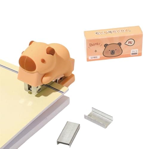 Cute Capybara Desktop Stapler with Staples, Small Mini Office Stapler, Cartoon Staplers for Desk, Handheld Staplers for Home Office (Capybara)