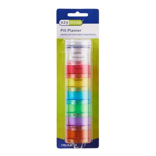 Ezy Dose Weekly (7-Day) Daily Stackable Pill Case, Medicine Planner, Vitamin Organizer Box, Medium Detachable Compartments, Easy to Use, Rainbow Colors, BPA Free 6