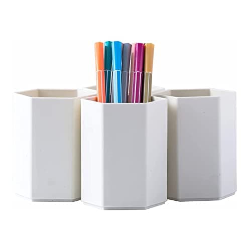 YOSCO 4Pcs Pencil Holder Desk Plastic Pen Cup for Office Desktop Stationery Storage Organizer Makeup Brush Holder (Creamy-White)