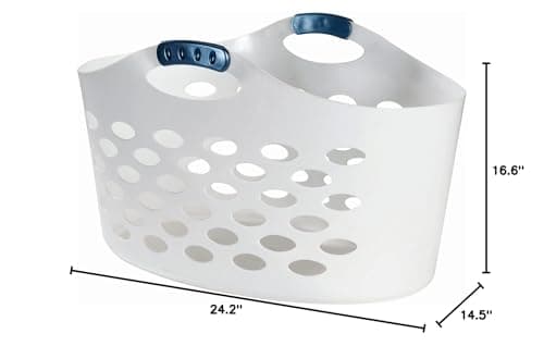 Rubbermaid 1.5 Bushel Capacity Durable Versatile Flex N Carry Portable Flexible Laundry Basket With Convenient Carrying Handles, White, Organization and Storage for Laundry/Garage/Home 12