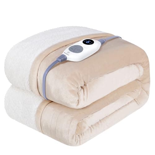 Westinghouse Heated Throw Blanket, Soft Flannel to Sherpa Electric Throw with 6 Heating Levels, 2-10 Hours Time Settings, Fast Heating, Machine Washable 50x60 Inch, Ivory