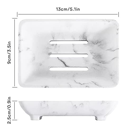 Aimou Non-Slip Soap Holder with Drain, Marble White Resin Soap Tray, Keeps Soap Bars Dry Clean, Easy to Clean in Bathroom 8