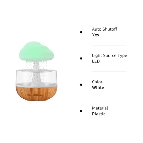 Weljoy Zen Raining Cloud Night Light Aromatherapy Essential Oil Diffuser Micro Humidifier Desk Fountain Bedside Sleeping Relaxing Mood Water Drop Sound (White) (White) 9