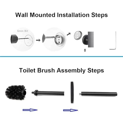 Stylish Matte Black Toilet Brush and Holder - Wall Mountable or Freestanding with Lid and Replaceable Brush Head 7