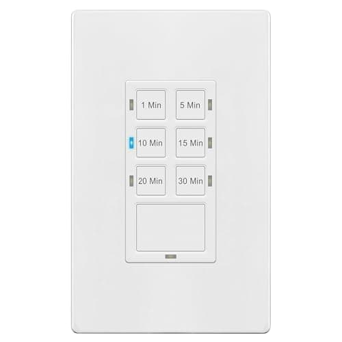 TG 30-Min Countdown Timer Switch for Bathroom Fans and Lights, Neutral Wire Required Wall Switch Timer, 1-5-10-15-20-30 Min, UL Listed, Screwless Wall Plate Included, TS-C30M, White