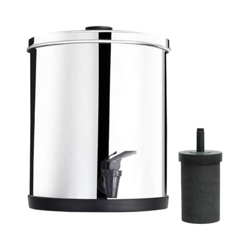 AquaEasy Go Stainless Steel 50 Cup Water Filter Dispenser, Extra Large Capacity, Powerful Fast 99% Filtration, Lasts 250 Gallons or 6 Months. Compact Water Filter Dispenser (Glossy)