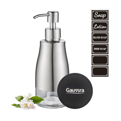 Gaussra Soap Dispenser with Coaster and Stickers, Brushed Nickel Stainless Steel Case Glass Liner Hand Pump Dispenser, Refillable Liquid Hand Soap Dispenser for Bathroom & Kitchen (11OZ / 320ML) 7