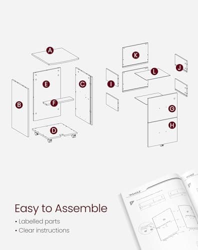 VASAGLE 2-Drawer File Cabinet, Locking Filing Cabinet for Home Office, Small Rolling Printer Stand, A4, Letter-Size Hanging Files, Assembly Required, Black ULCD027T16V2 7