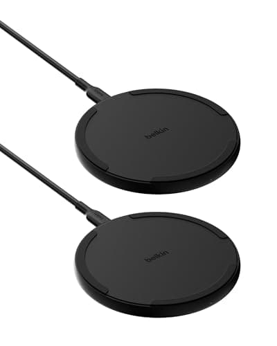 Belkin Wireless Charging Pad 15W - Qi Charger, Charging Station for Apple iPhone 17, iPhone 16/15/14 Series, AirPods, Samsung Galaxy S25, Galaxy S24, Pixel - 5ft Cable Included - Black, 2-Pack