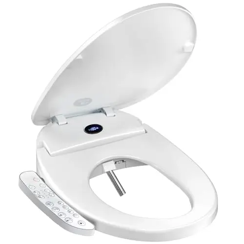 XCQQ Bidet Toilet Seat, Bidet Seat With Warm Water Wash, Heated Seat, Air Dryer, Soft Close Lid, Night Light, Self Cleaning Nozzle, LED Display, Requires Outlet - Elongated