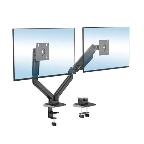 Mount-It! Full Motion Dual Monitor Mount with Spring Arms, 17" to 32", Full Motion Monitor Arm with Tilt, Rotation, Swivel, Height Adjustment, Clamp or Grommet, Fits VESA 75x75 and 100x100 - Black