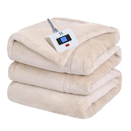 Sealy Electric Blanket Full Size, Flannel Heated Blanket with10 Heating Levels & Auto Shut Off, Machine Washable, Beige, 80 x 84 Inch
