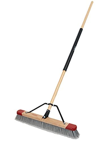 Harper 24 Inch Indoor Push Broom, Premium Heavy Duty Smooth-Surface Floor Cleaning with Flagged Bristles, Home and Garage Sweeping, Gray