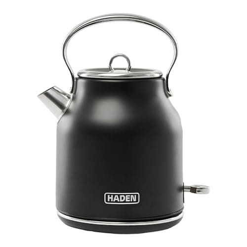 HADEN Heritage 1.7 Liter Stainless Steel Electric Kettle, Hot Water Kettle with 360-Degree Base and Auto Shutoff, Black & Chrome