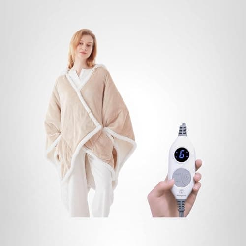 Westinghouse Wearable Heated Throw Blanket, Electric Heated Wrap Poncho Shawl with Pockets, 6 Heating Levels & 2 to 10 Hours Time Settings, 50 x 60 Inch, Beige 7