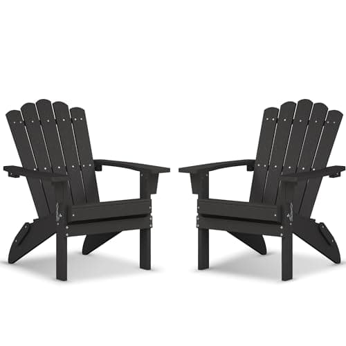 ACUEL Folding HDPE Adirondack Chair Set of 2, Weather-Resistant Patio Chair with Wide Armrests & High Backrest, Fire Pit Chair for Garden, Backyard, Porch