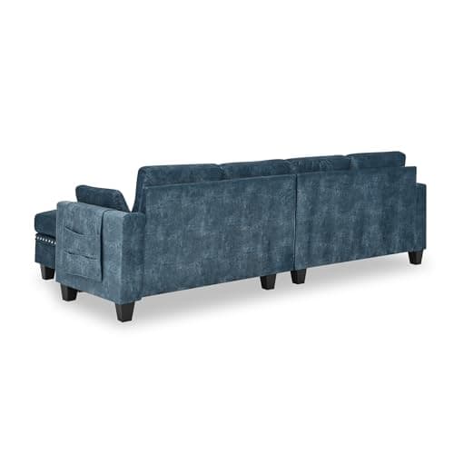 UBGO Modular Sofa Set for Living Room,Sectional Sofa & Couches,4-Seat Sectional Sofa with Reversible Chaise L Shaped Sofa Couch Furniture Sets Sectional Couch with Storage Ottoman-Blue 5