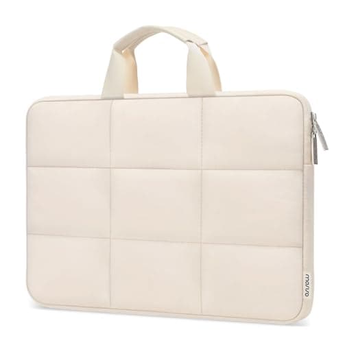 MOSISO Puffy Laptop Sleeve 13-13.3 inch, Compatible with MacBook Air 13 inch M3 M2 M1, Compatible with MacBook Pro 13/14 inch, Rectangle Quilted Carrying Case Laptop Cover for Women with Handle, Sand