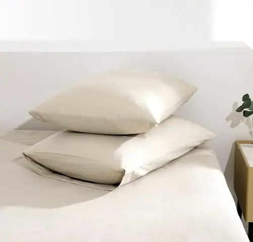 TUMEI 100% Linen Pillow Cases Queen, Set of 2 Queen Size Linen Bed Pillow Shams Cover Washed Solid Color Natural Flax Soft Breathable, (25.98"×20.08")