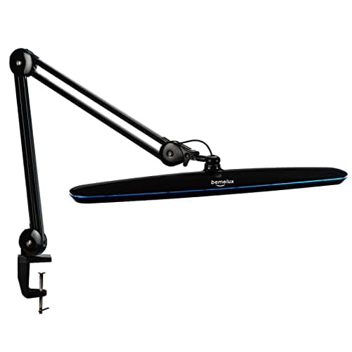 bemelux Task Lamp with Clamp, Bright 117PCS LEDs, Metal Swing Arm 24W 2200 Lumen Dimmable Led Desk Lamp for Architect Home Office Study Reading Dorm Workbench Craft, 23 Inch Working Lamp(Black)